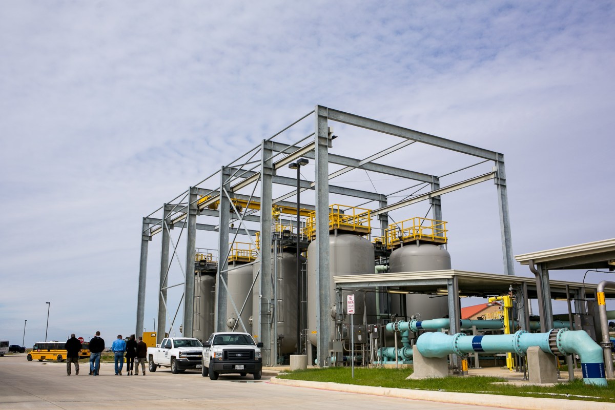 Large tanks taken the purified water and filter it through calcium carbonate so that it is compatible with water in the Edwards Aquifer.