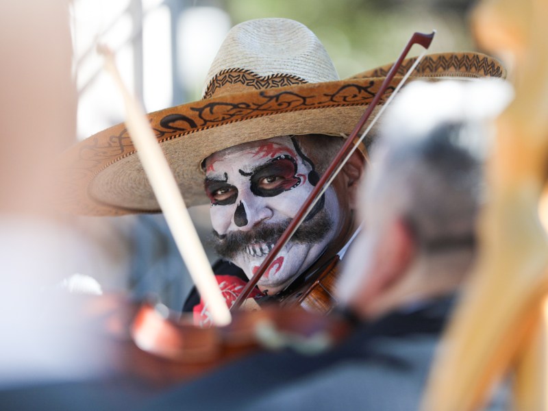 Juan Ortiz with Mariachi Campanas de America performs during the announcement of the reintroduced Day of the Dead San Antonio river parade and festival titled 'Spiritlandia.'