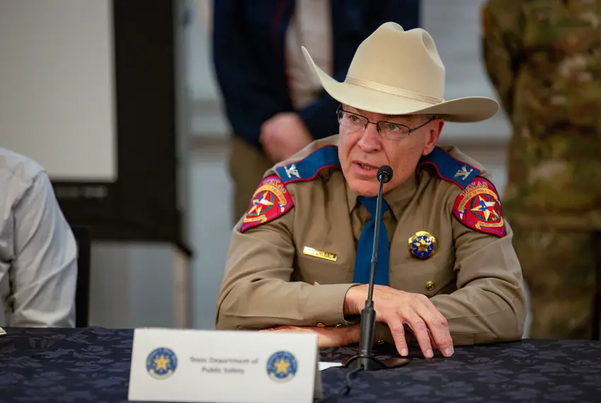 Texas Department of Public Safety Director Steve McCraw speaks during a Feb. 1 press conference. During a recent interview with USA Today, McCraw was asked why state troopers didn’t take control over the law enforcement response to the school shooting in Uvalde. “I wish we would have,” he told the news outlet.