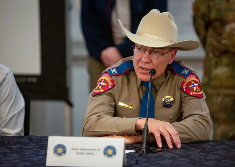 Texas Department of Public Safety Director Steve McCraw speaks during a Feb. 1 press conference. During a recent interview with USA Today, McCraw was asked why state troopers didn’t take control over the law enforcement response to the school shooting in Uvalde. “I wish we would have,” he told the news outlet.