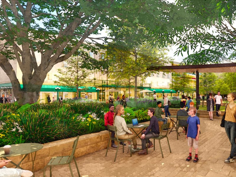 A rendering shows the planned Plaza de Valero at Alamo Plaza.