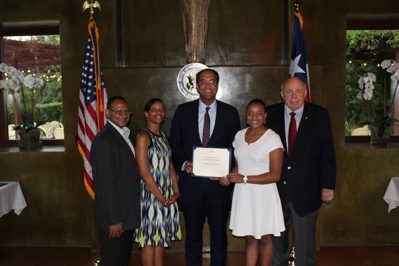 (from left) Paul and Kelly Wright, U.S. Rep. Will Hurd, Ashley Wright (U.S. Air Force Academy), and Col. Findley Brewster. Courtesy photo.