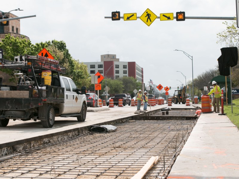 Construction overtakes the road for the 2012 bond project on Frio Street.