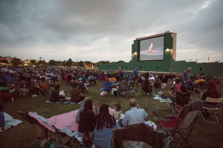 Yo-Yo Ma's performance at Laurie Auditorium is projected at the San Antonio Mission Drive-In on April 12, 2019.