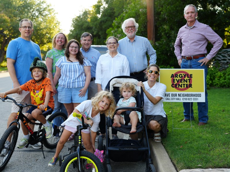 Families Kinnison, Cohen, Corenson, Brigham, McGlone and Dingivan from Neighborhood Preservation League of Alamo Heights resist the expansion of the Argyle Event Center, claiming the event center has become a "bad neighbor".