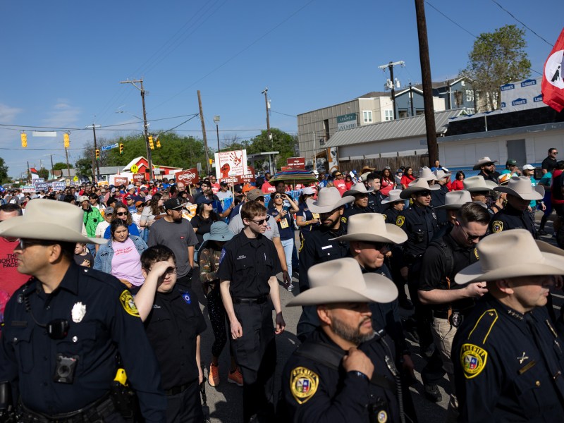 Members of the Sheriff’s Office attend the 27th annual Cesar E. Chavez March for Justice on Saturday.