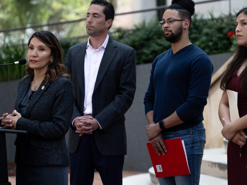 Councilwoman Melissa Cabello Havrda (D6) speaks during a press conference on the steps at San Antonio City Hall Thursday. She is joined by four of her colleagues to discuss the efficacy of recent legal counsel given by City Attorney Andy Segovia.