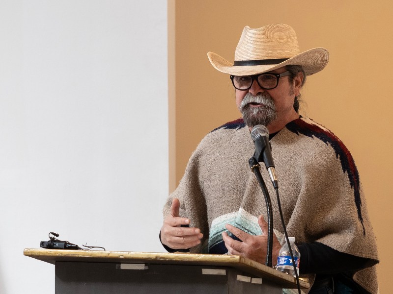 Juan Tejeda, founder of the Tejano Conjunto Festival in San Antonio, speaks during a press conference at the Guadalupe Cultural Arts Center on Tuesday unveiling the official poster of this year’s festival.