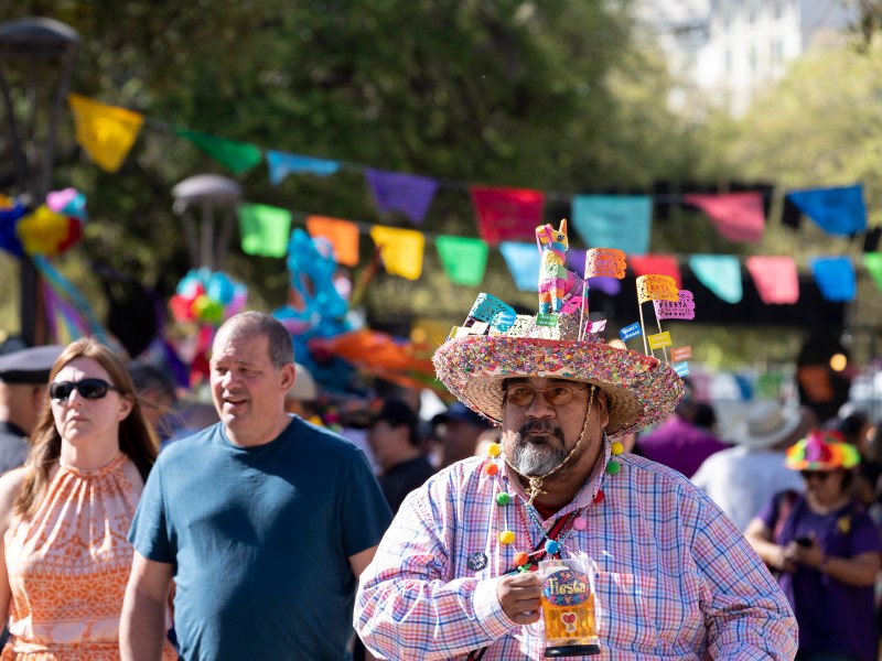 Hundreds of people gather in Hemisfair for Fiesta Fiesta Thursday. The theme for the first full-blown Fiesta since 2019 is resilience.