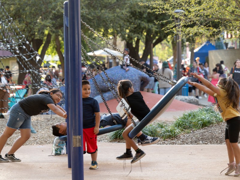 Children play at Hemisfair's Yanaguana Park.