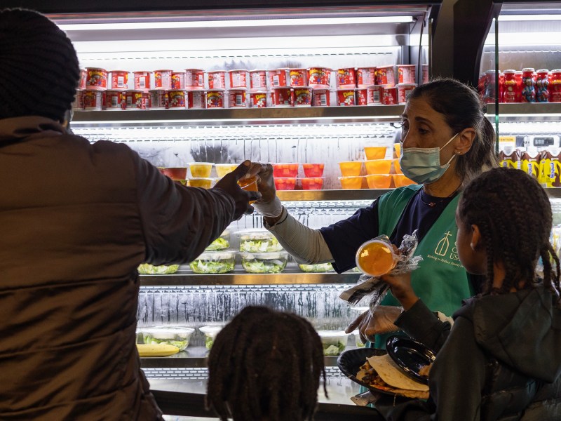 A selection of fruits, vegetables and beverages are offered at the cafeteria inside the center, renamed Centro de Bienvenida by Catholic Charities