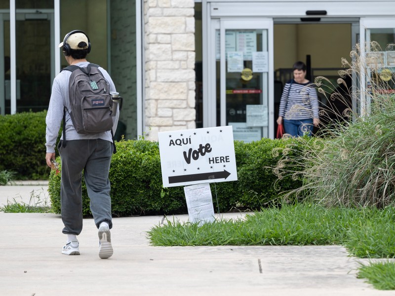 Voters show up to the polls at Parman Library on Monday, the first day of early voting ahead of the May 6 Municipal election.