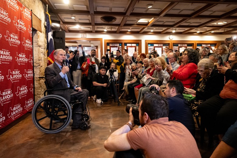 Gov. Greg Abbott during a campaign event for Marc LaHood, a candidate for State Representative District 121. 