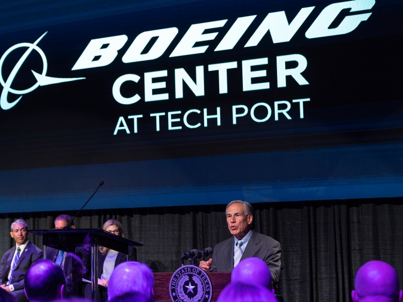 Gov. Abbott speaks at renaming ceremony for Tech Port, which will now be called Boeing Center at Tech Port Tuesday.