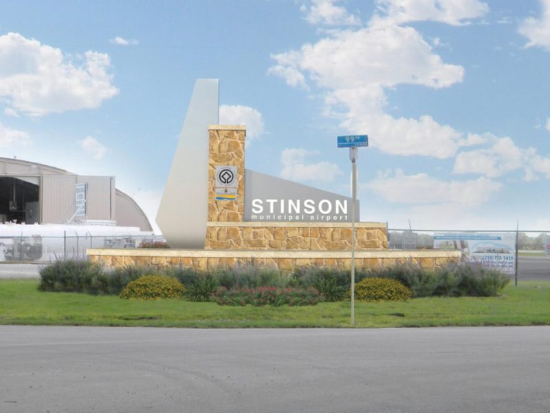 This rendering shows the new monument and signage that will be installed at Mission Road and 99th Street for Stinson Airport.