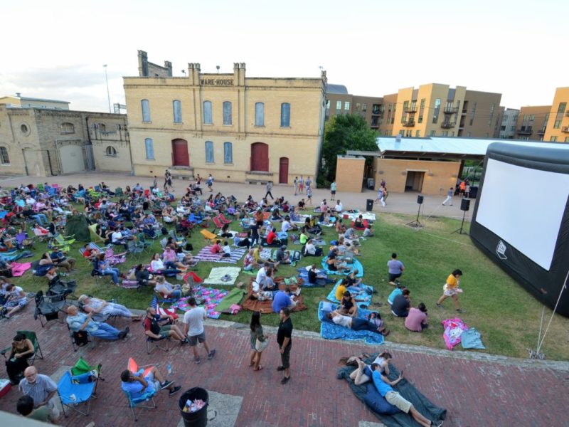 Slab Cinema screens a movie outside of the San Antonio Museum of Art.