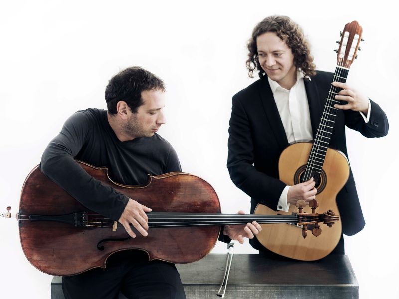 Russian guest musicians, cellist Boris Andrianov (left) and classical guitarist Dimitri Illarionov (right) to close the 25th anniversary season of Musical Bridges Around the World.