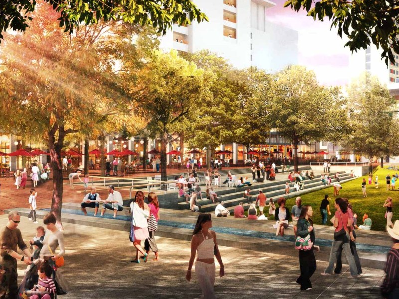 A conceptual rendering shows the future Civic Park at Hemisfair.