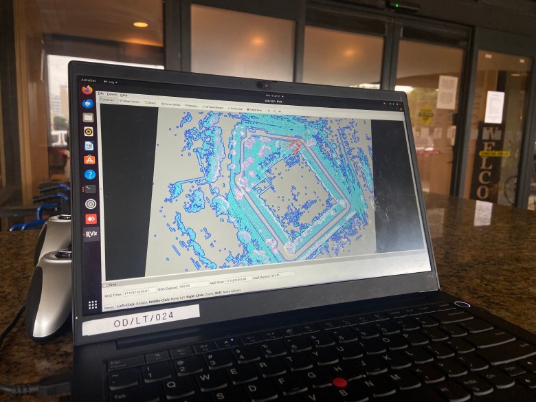 On Thursday, OTSAW engineers programmed the robots to memorize the outdoor perimeter of the shelter. The robots will memorize the gray perimeter surrounding the center to operate autonomously.