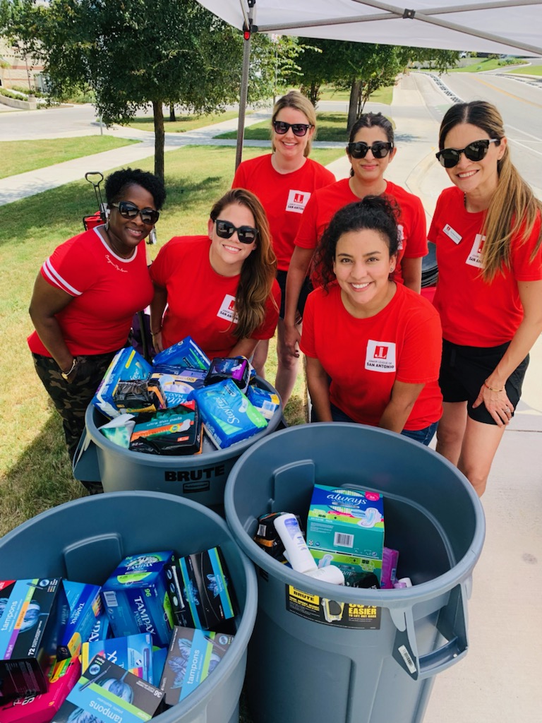 Junior League of San Antonio members host a drive for period products for at risk teens.