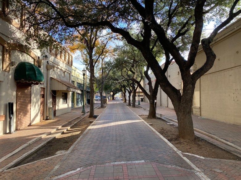 The tree-lined Tatangelo Parkway offers both the potential and the stasis of downtown Laredo.