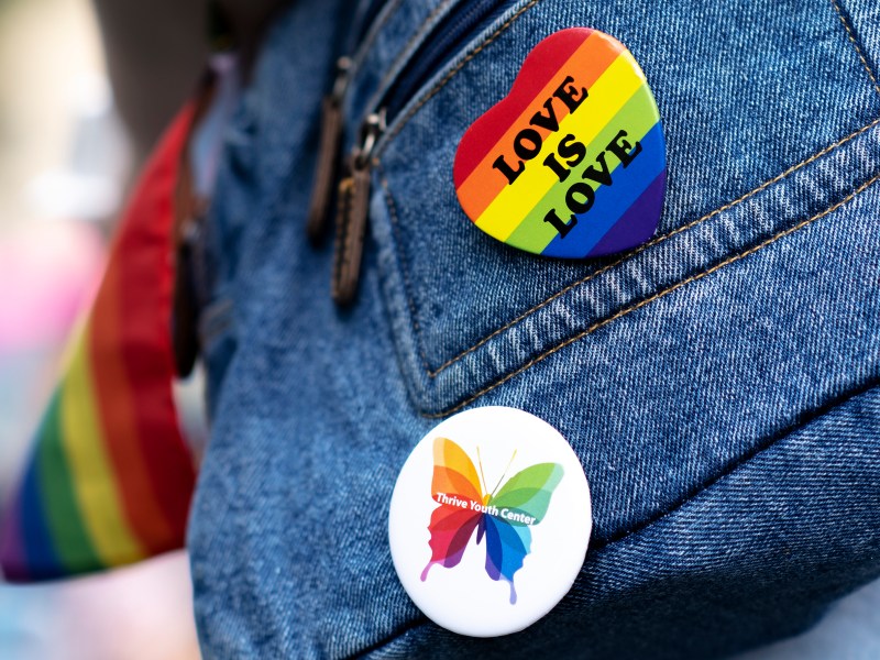 Pride buttons are seen during the 2021 Family Pride Night at Madison Square Park.