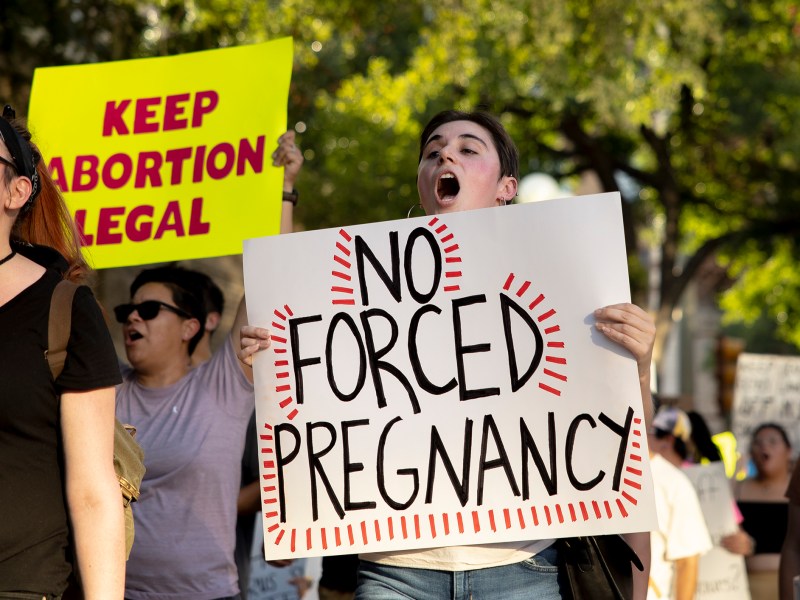 Protesters demonstrate in downtown San Antonio following the Supreme Court’s decision to overturn Roe v. Wade on Friday.