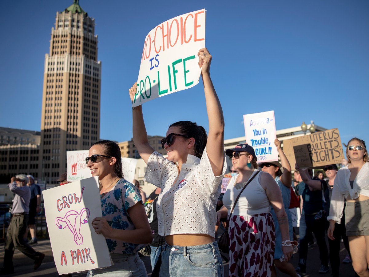 Protesters demonstrate in downtown San Antonio following the Supreme Court’s decision to overturn Roe v. Wade on Friday.