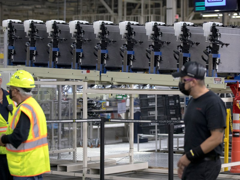 Radiators for the all-new 2022 Toyota Tundra wait to be installed at the company’s San Antonio-based manufacturing plant on Dec. 3, 2021.