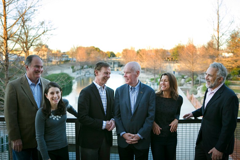 Rivard Report board members from left: Dan Goodgame, Laura Saldivar Luna, John "Chico" Newman Jr., Richard T. Schlosberg III, Katy Flato, and Director Robert Rivard. Photo by Kathryn Boyd-Batstone.