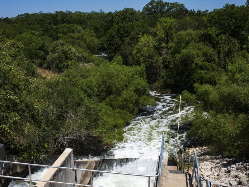 Treated water flows down the outfall of the SAWS Steven M. Clouse Water Recycling Center on Monday. The treated water feeds back into the San Antonio River and eventually into the Gulf of Mexico.