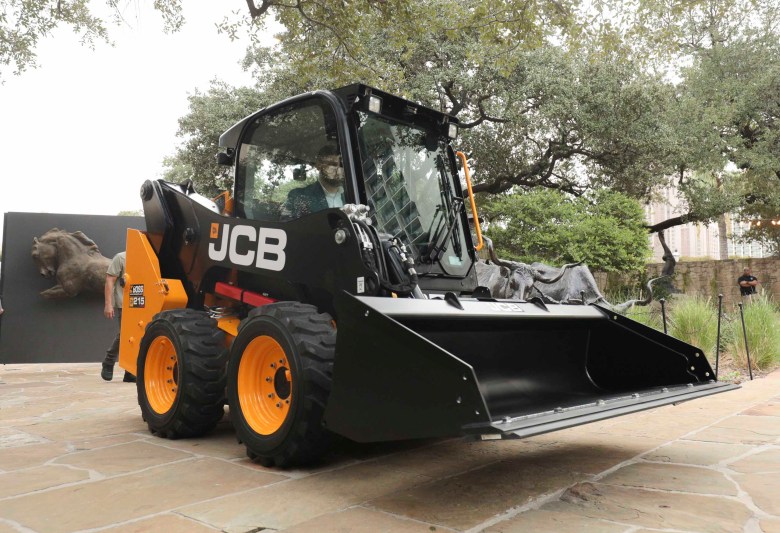 A JCB skid steer is showcased during the announcement of a JCB manufacturing facility planned for San Antonio. 