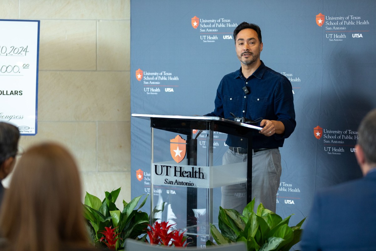 U.S. Rep. Joaquin Castro speaks at the University of Texas School of Public Health following a tour of school facilities and securing nearly $3 million for hepatic steatosis (fatty liver disease), a frequent complication of diabetes.