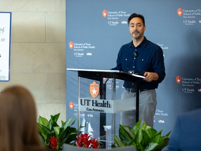 U.S. Rep. Joaquin Castro speaks at the University of Texas School of Public Health following a tour of school facilities and securing nearly $3 million for hepatic steatosis (fatty liver disease), a frequent complication of diabetes.