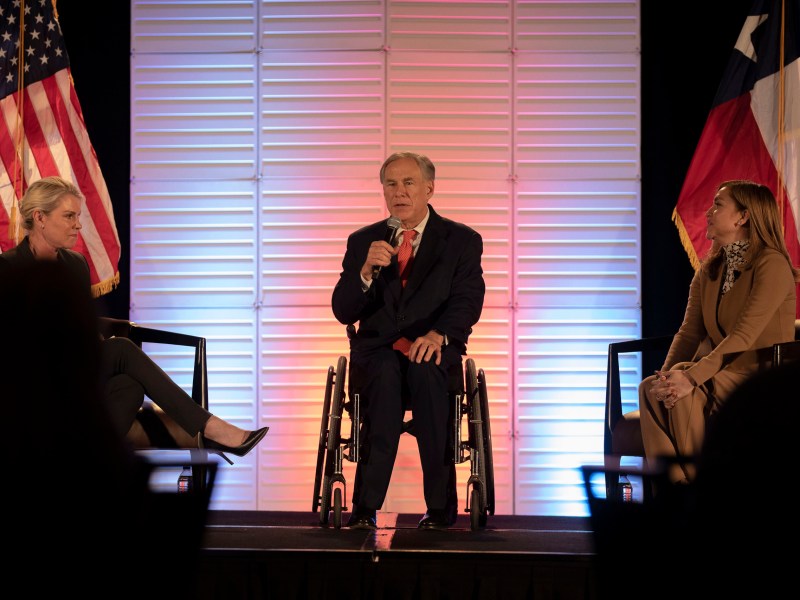 Governor Greg Abbott addresses attendees of the San Antonio Chamber of Commerce during the 'State of the State' luncheon on Friday.