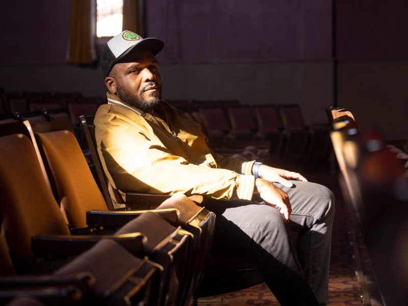 Maverick Pascal sits at the Carver Community Cultural Center where his work will be shown.