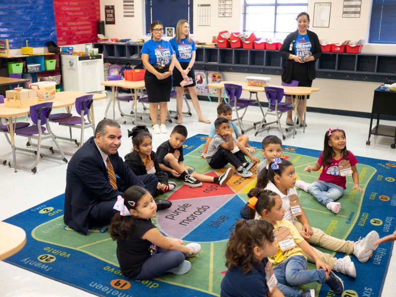 SAISD Superintendent Jaime Aquino tours Miller Elementary on the first day of school for the 2023-2024 school year.