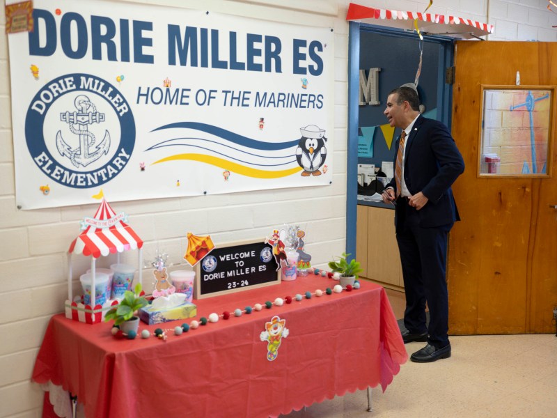 SAISD Superintendent Jaime Aquino tours Miller Elementary on the first day of school for the 2023-2024 school year.