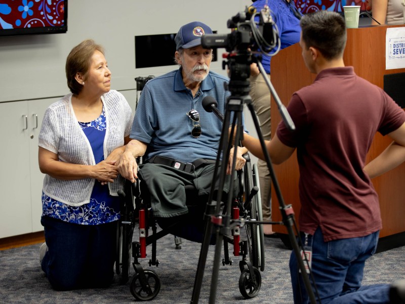 Beatrice De Los Santos, left, with her husband Max, who is a victim of a dog attack where he suffered severe injuries including the loss of both of his legs. De Los Santos was in the hospital for seven months following the attack.