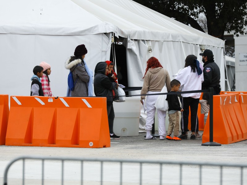 Migrant families go through the intake process at the Migrant Resource Center in February.