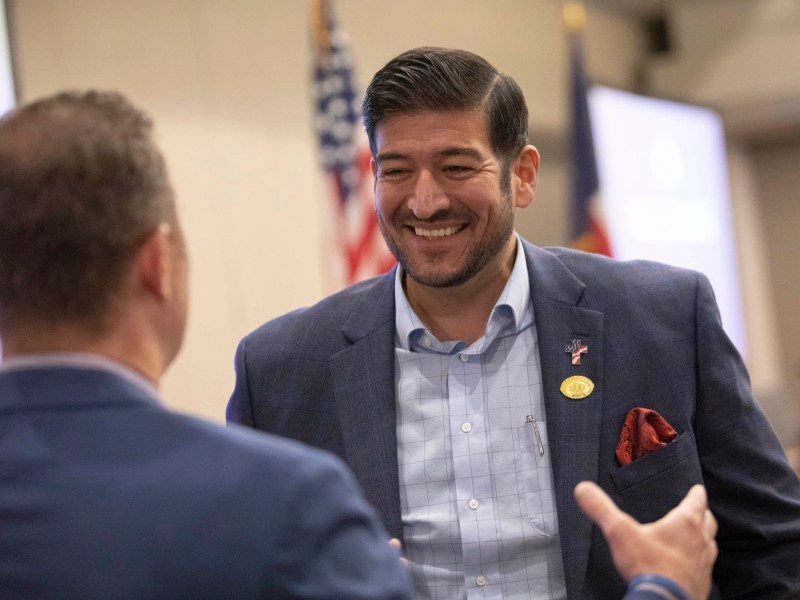 Bexar County District Attorney candidate Marc LaHood during a luncheon with special guest Chip Roy hosted by the San Antonio Chamber of Commerce on Friday.