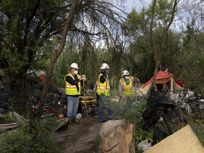 San Antonio North SAFFE Officers provide security during a homeless camp abatement in coordination with the Department of Human Services and Solid Waste Management.