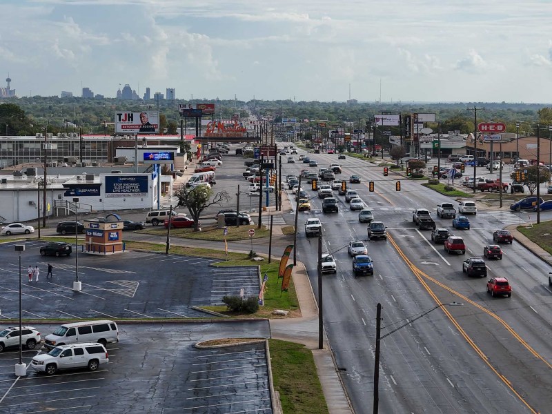 Traffic travels on San Pedro Avenue, where VIA's Advanced Rapid Transit Green Line is expected to spur new development.