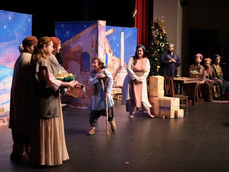 Opera San Antonio performers rehearse Amahl and the Night Visitors for a student audience at the Edgewood Theatre of Performing Arts last December.