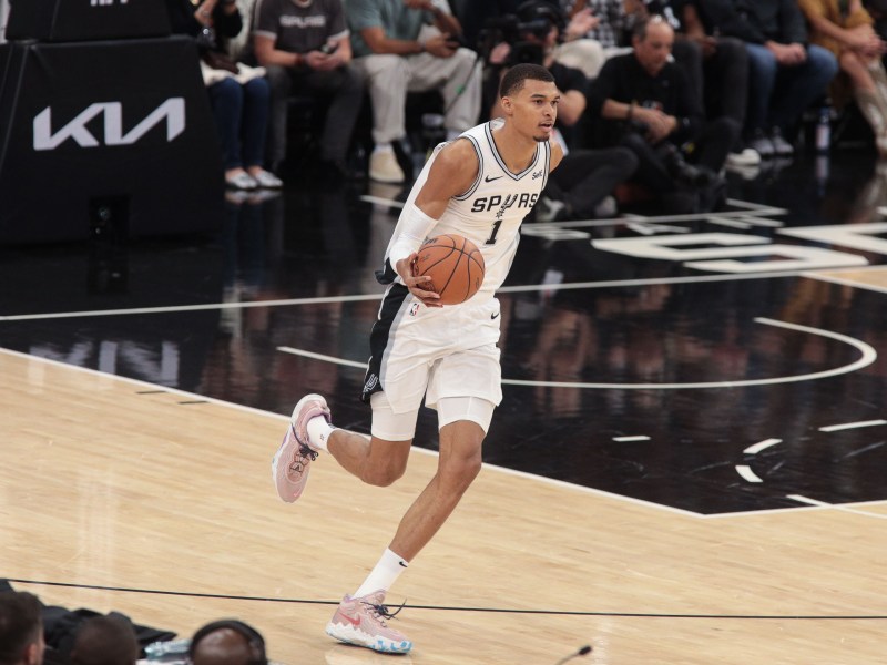 Rookie Victor Wembanyama, the San Antonio Spur's first overall draft selection from France plays in his first regular season NBA game against the Dallas Mavericks at the Frost Bank Center.