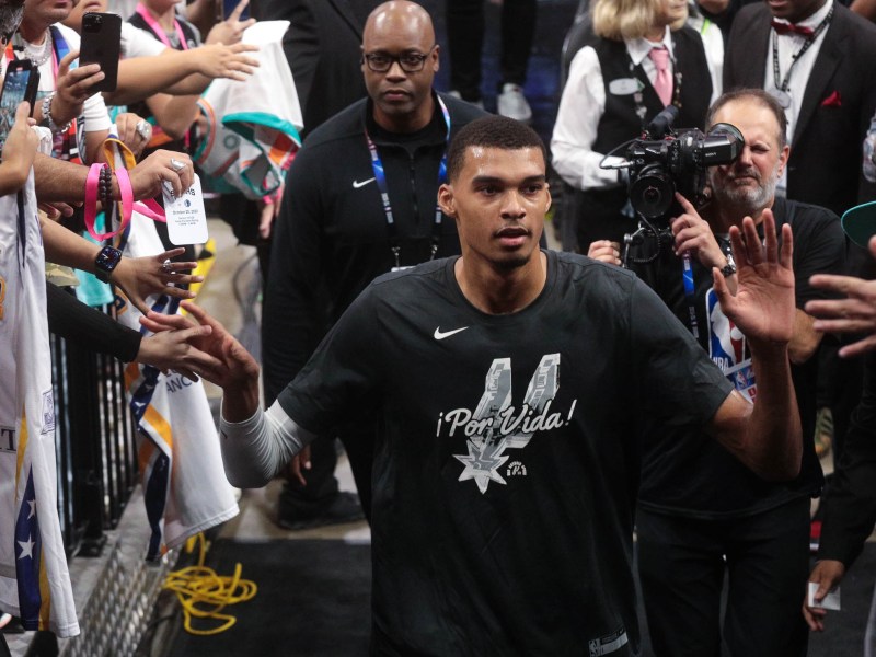 Rookie Victor Wembanyama, the San Antonio Spur's first overall draft selection from France plays in his first regular season NBA game against the Dallas Mavericks at the Frost Bank Center.