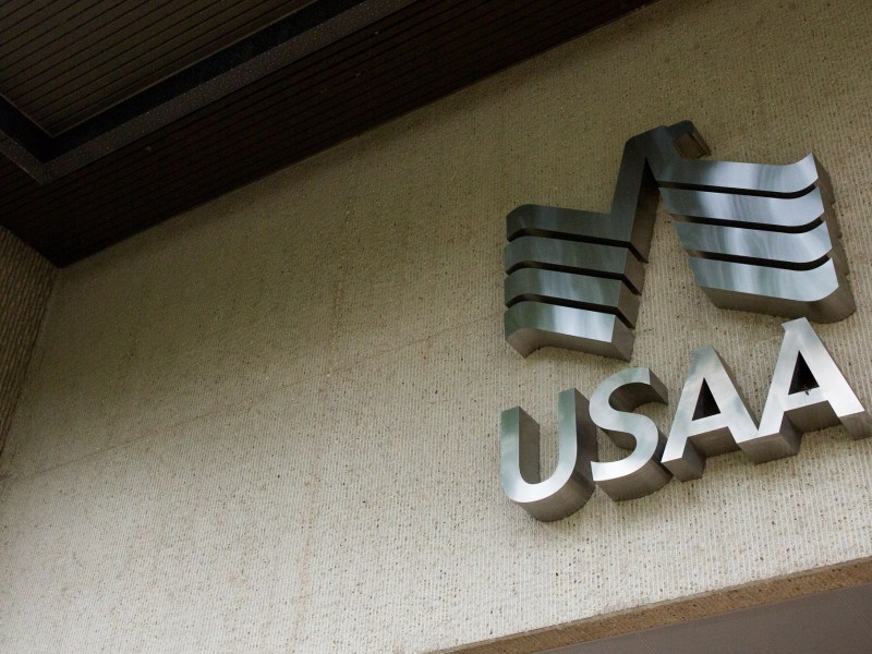 The USAA logo at the USAA headquarters in San Antonio, Texas. Photo by Scott Ball.