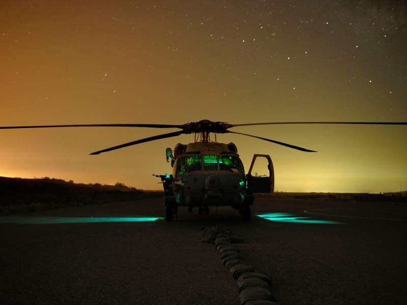 A Navy Sea Hawk helicopter lands outside Bayji, Iraq during an operation against Al-Qaeda. Photo by Mass Communication Specialist 2nd Class Miguel Angel Contreras for the U.S. Navy.