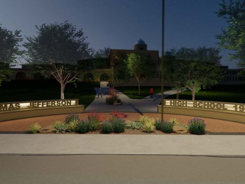 A back-lit sign spelling out Thomas Jefferson High School is planned for school property along Donaldson Avenue as part of the 2020 bond project in the San Antonio Independent District.