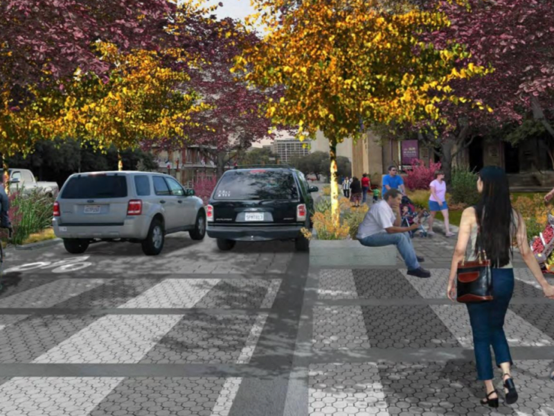 A rendering shows proposed improvements to South Alamo Street.